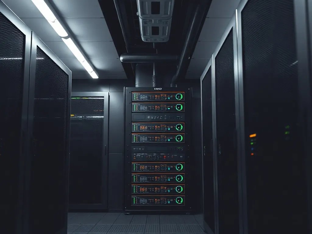 Industrial data processing server room, monochromatic profes