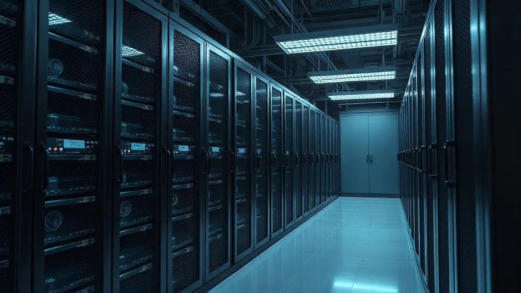 Professional server room with high-end computing hardware, m